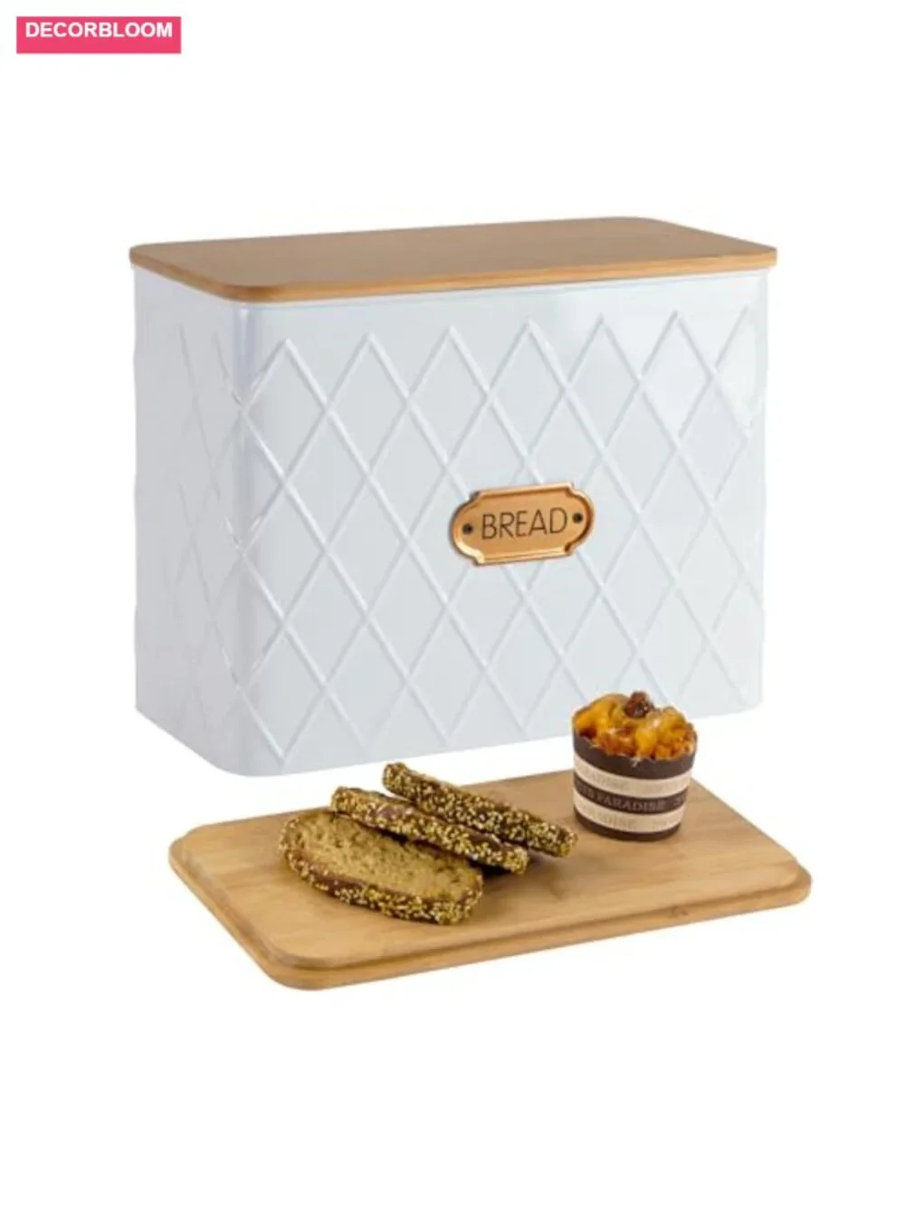 Extra Large Pantry Bread Box with Bamboo Lid, Vented Carbon Steel